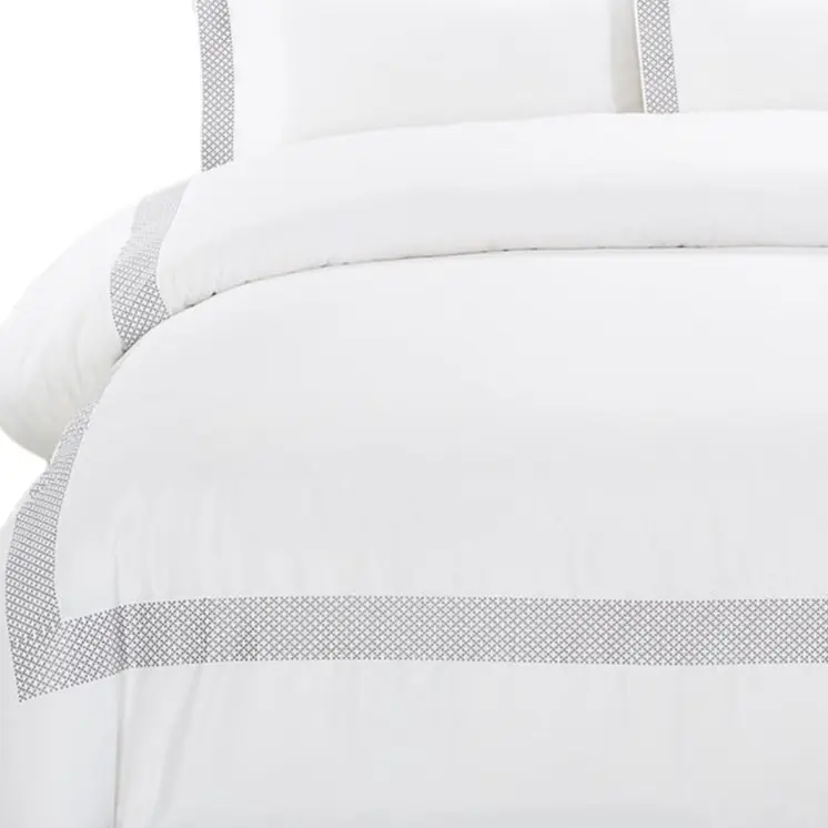 Gray and White Queen 100% Cotton 200 Thread Count Washable Duvet Cover Set