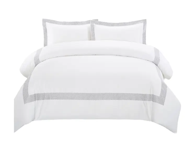 Gray and White Queen 100% Cotton 200 Thread Count Washable Duvet Cover Set