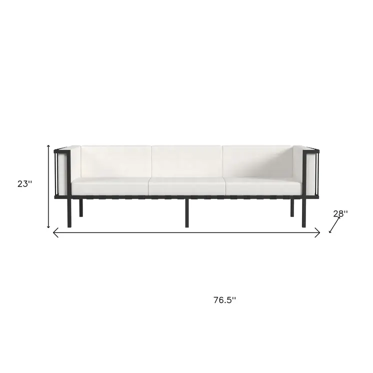 77" Black Iron and Cushions Patio Sofa
