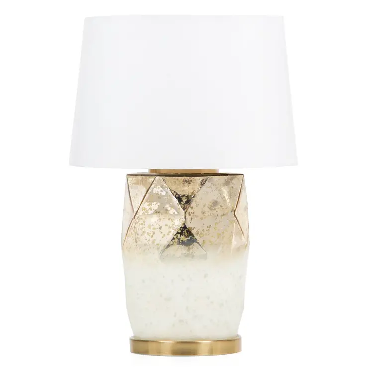 22" White and Gold Mercury Glass Table Lamp With White Cone Shade