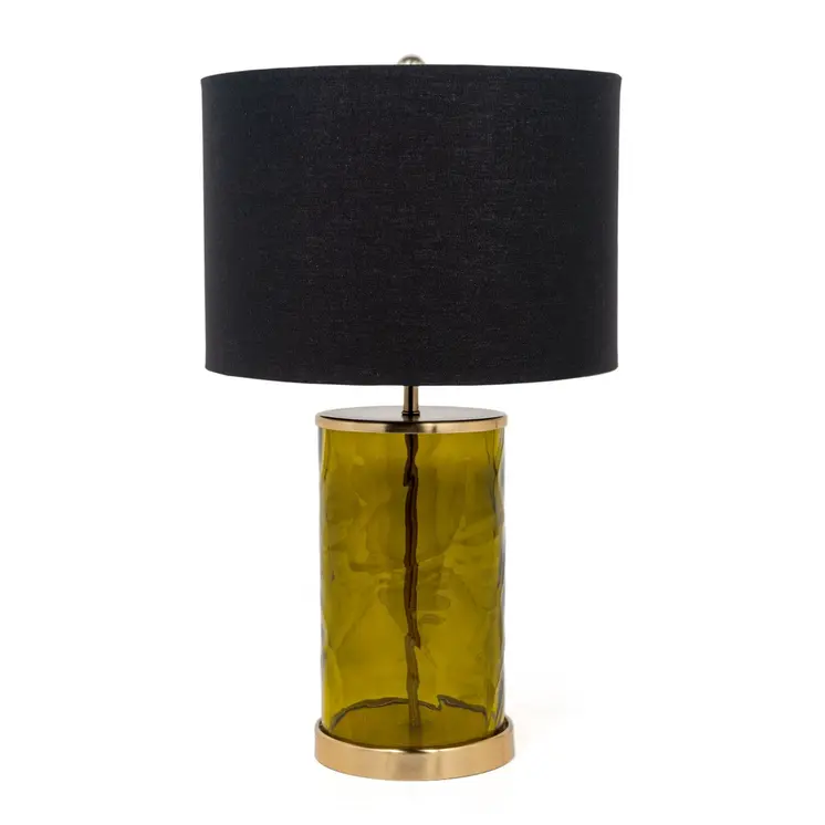 22" Green Glass LED Table Lamp With Black Drum Shade