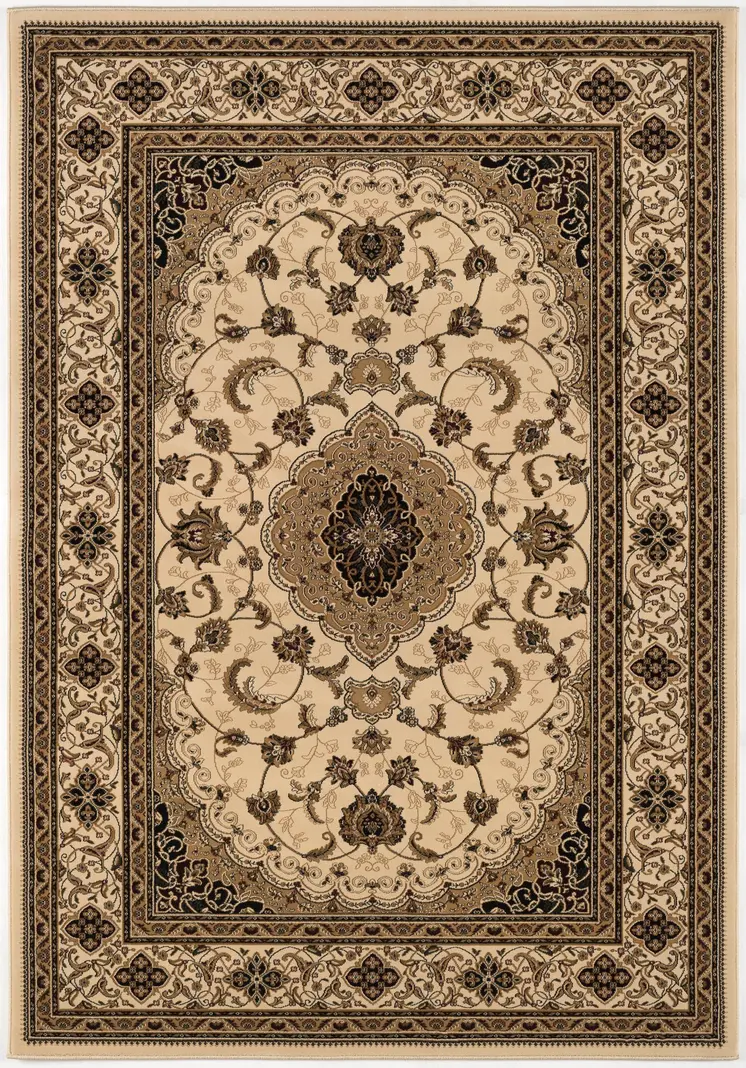 10' X 13' Beige and Black Oriental Washable Non Skid Area Rug