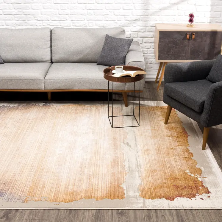 9' X 12' Beige and Blue Abstract Washable Non Skid Area Rug