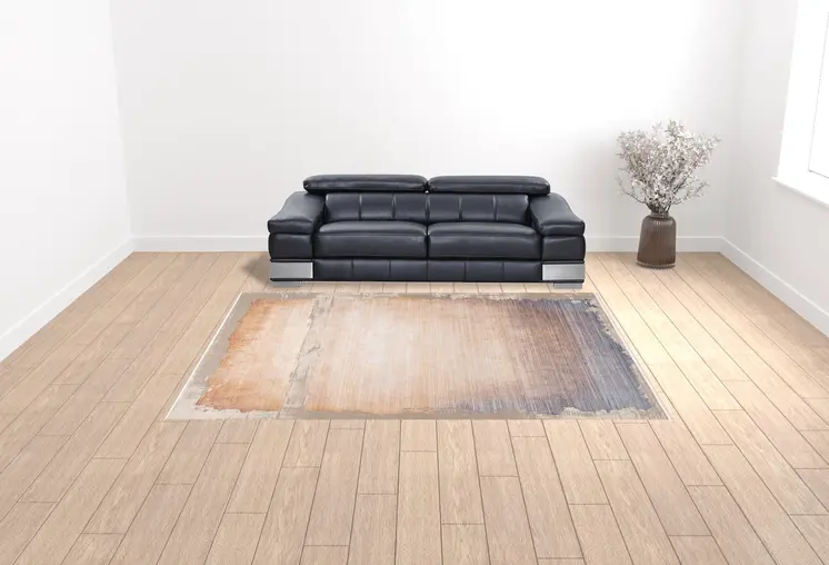9' X 12' Beige and Blue Abstract Washable Non Skid Area Rug
