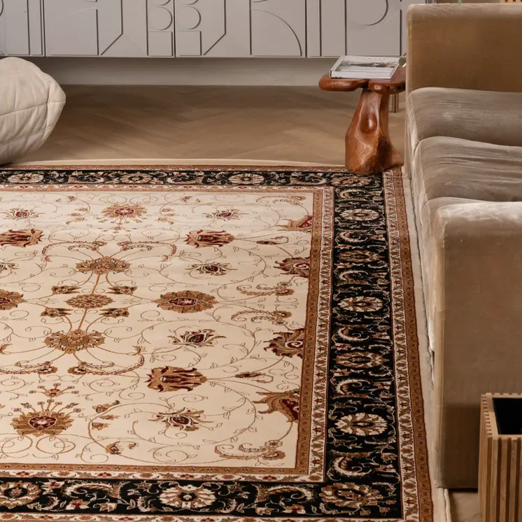 10' X 13' Black and Tan Oriental Washable Non Skid Area Rug