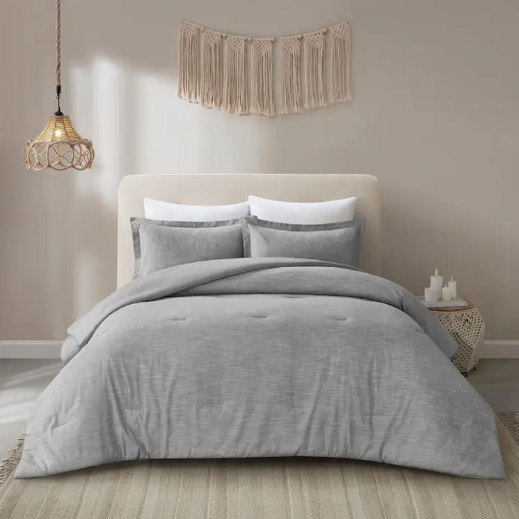 Gray Queen 100% Cotton 140 Thread Count Washable Down Comforter Set