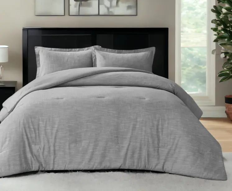Gray Queen 100% Cotton 140 Thread Count Washable Down Comforter Set