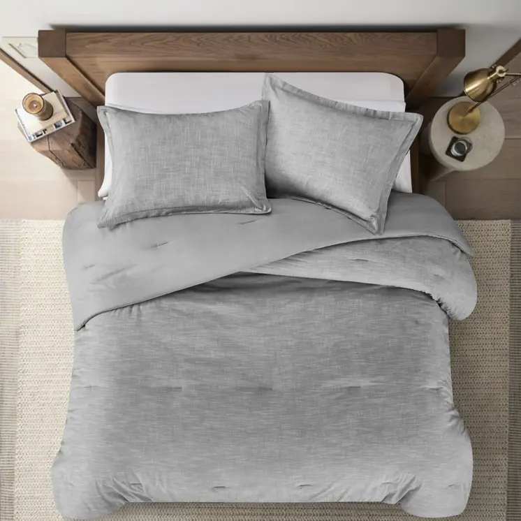 Gray Queen 100% Cotton 140 Thread Count Washable Down Comforter Set