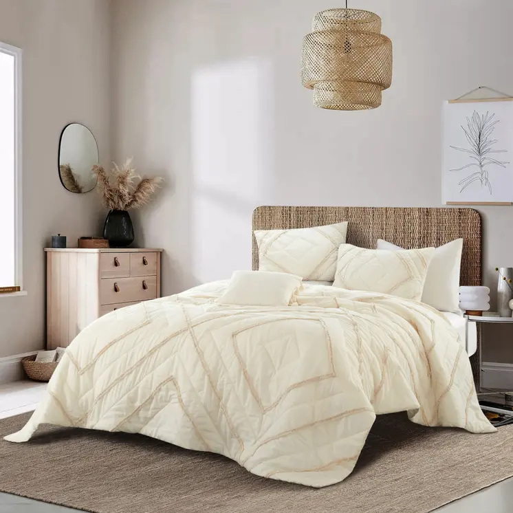 Beige King 100% Cotton 220 Thread Count Washable Down Comforter Set