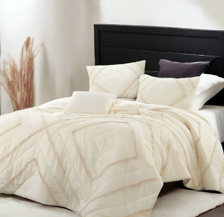 Beige King 100% Cotton 220 Thread Count Washable Down Comforter Set