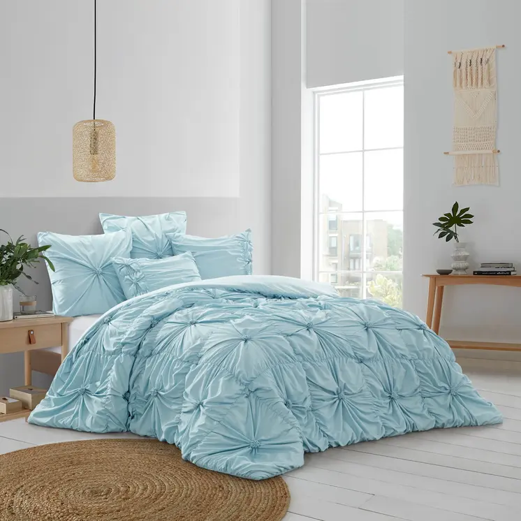 Blue Queen Polyester 180 Thread Count Washable Down Comforter Set