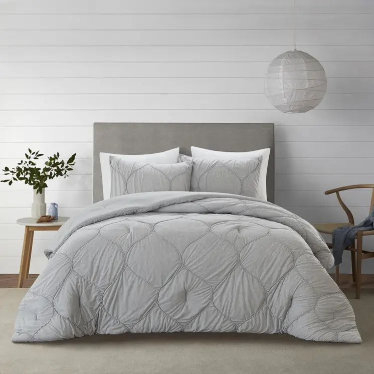 Gray Queen Polyester 180 Thread Count Washable Down Comforter Set