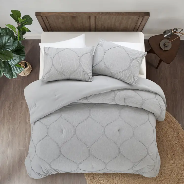 Gray Queen Polyester 180 Thread Count Washable Down Comforter Set