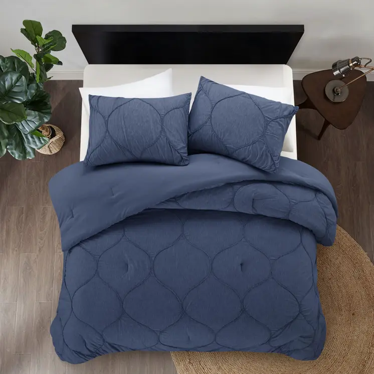 Navy Blue Twin Polyester 180 Thread Count Washable Down Comforter Set