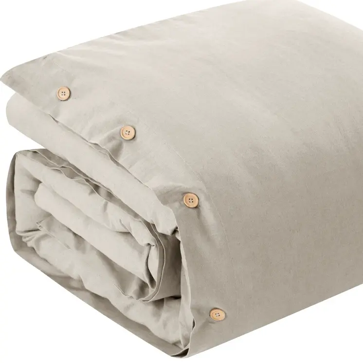 Beige King 100% Cotton 140 Thread Count Washable Duvet Cover Set
