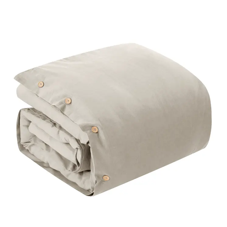 Beige King 100% Cotton 140 Thread Count Washable Duvet Cover Set