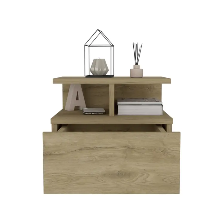 12" Beige Wood One Drawer Nightstand