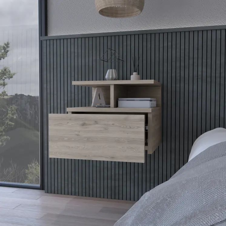 12" Light Gray Wood One Drawer Nightstand