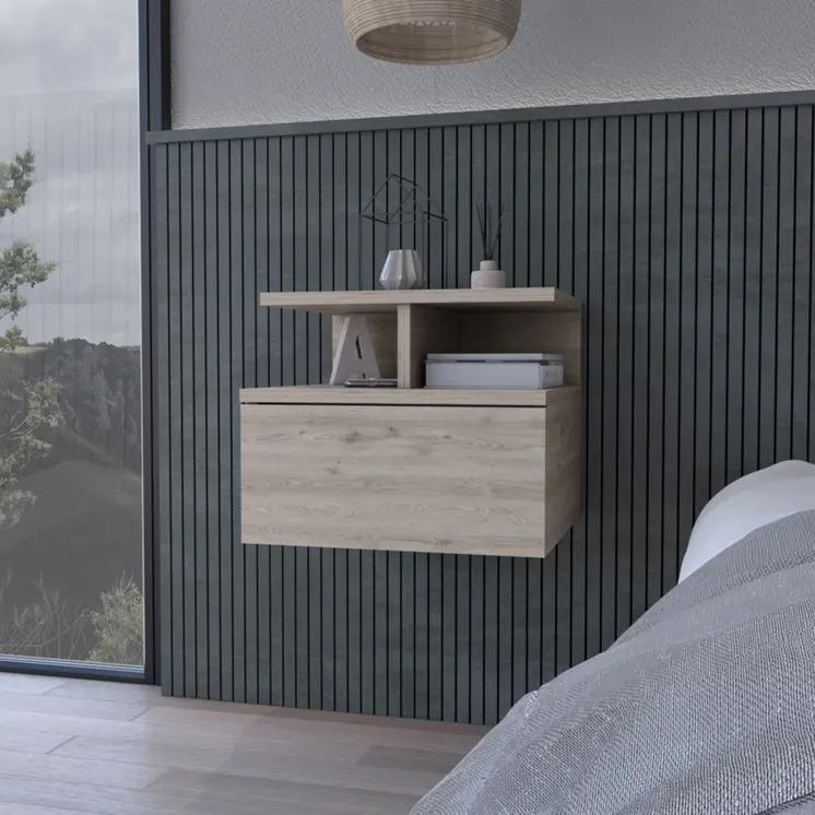 12" Light Gray Wood One Drawer Nightstand