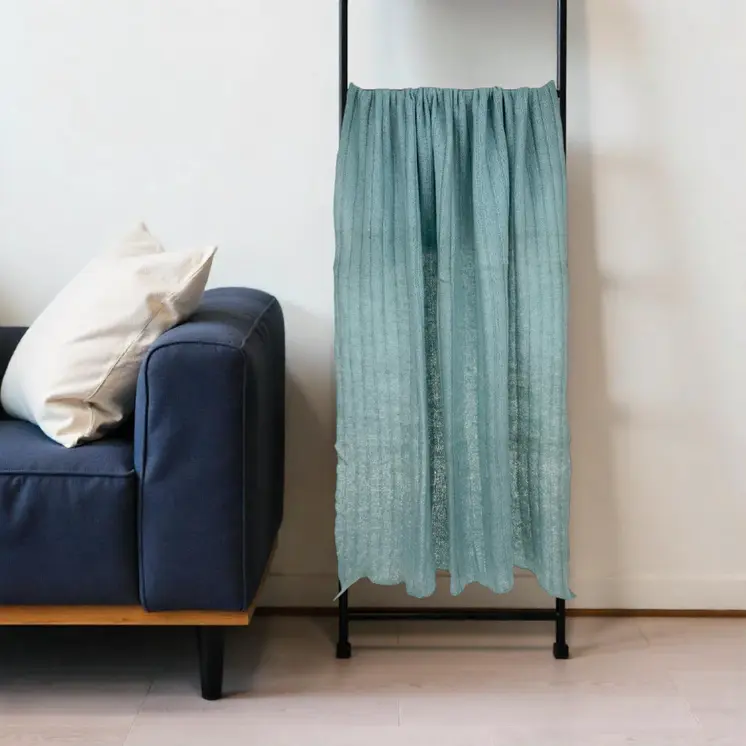 62" X 50" Blue Woven Wool Throw Blanket