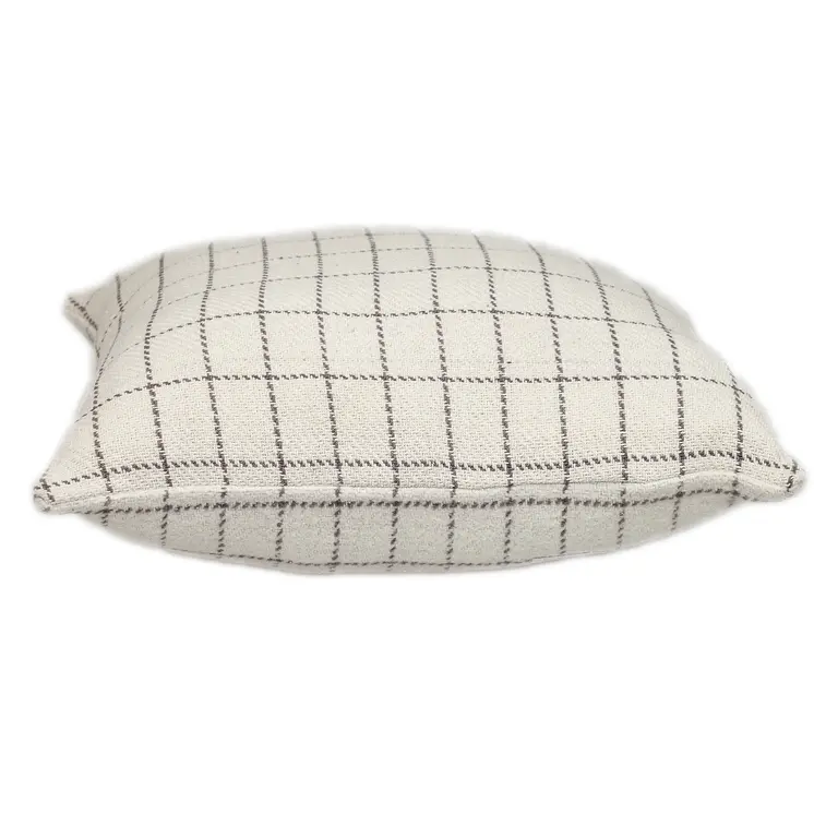 18" Gray and White Plaid Cotton Throw Pillow