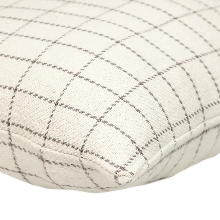 18" Gray and White Plaid Cotton Throw Pillow