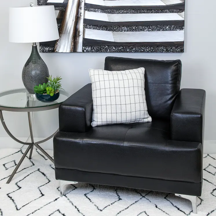 18" Gray and White Plaid Cotton Throw Pillow