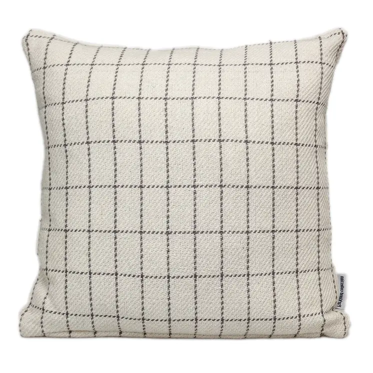 18" Gray and White Plaid Cotton Throw Pillow
