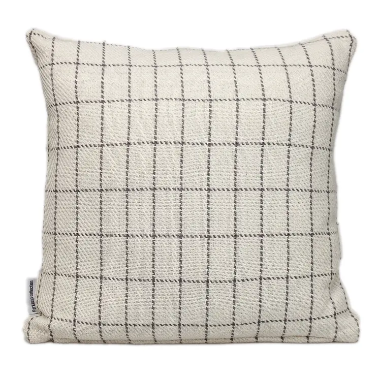 18" Gray and White Plaid Cotton Throw Pillow