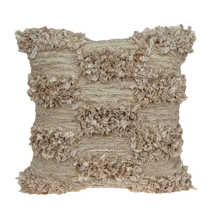 18" Beige Striped Throw Pillow With Shag