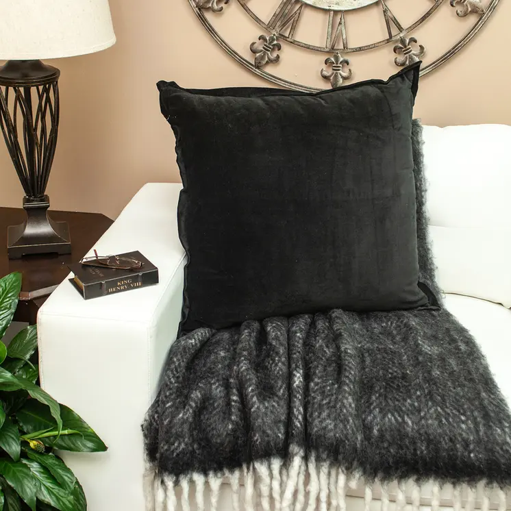 24" Black Velvet Throw Pillow