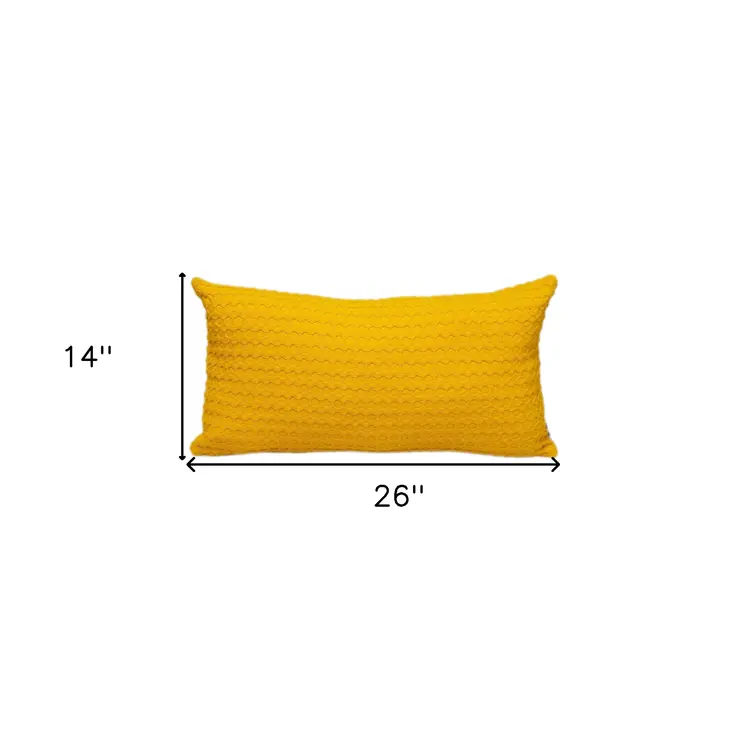 14" X 26" Yellow Cotton Lumbar Throw Pillow With Texture