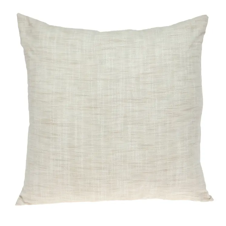22" Blue and Beige Floral Cotton Throw Pillow With Embroidery