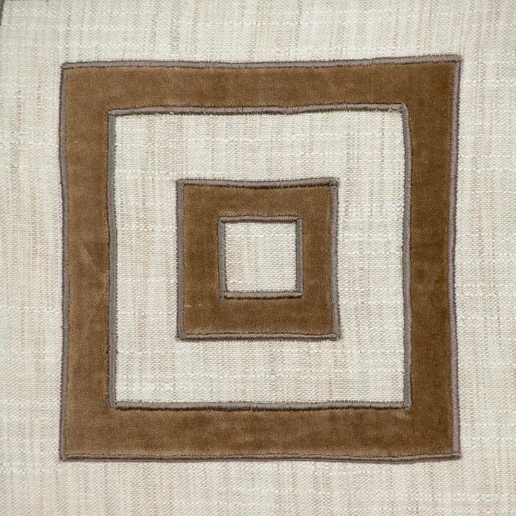 18" Beige and Brown Poly Cotton Blend Throw Pillow with Embroidery and applique