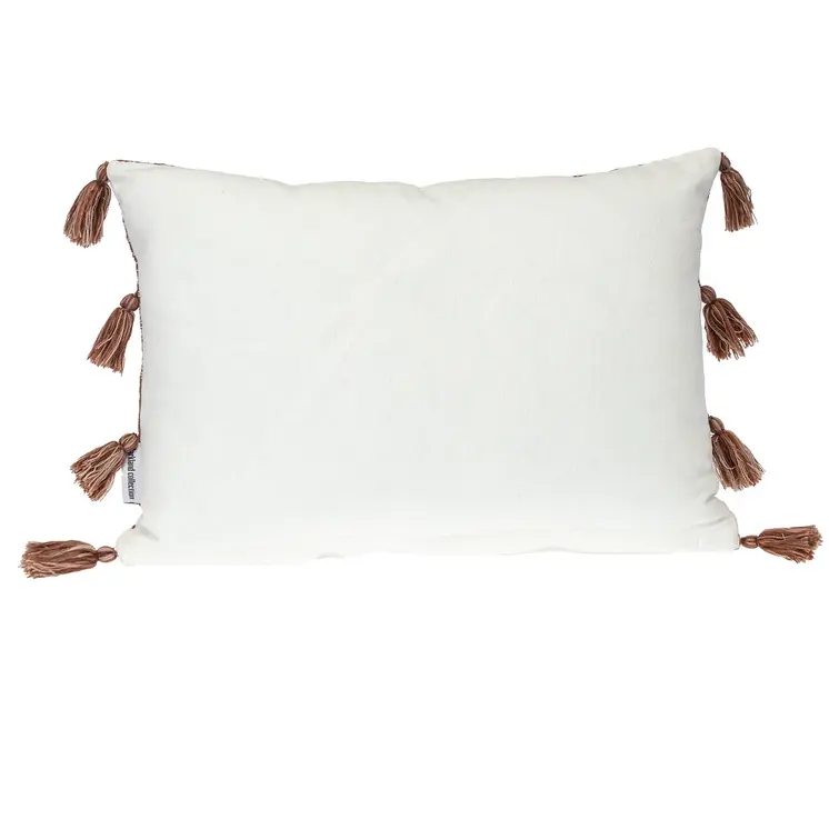 14" X 20" Beige and Brown Southwestern Cotton Throw Pillow With Tassels