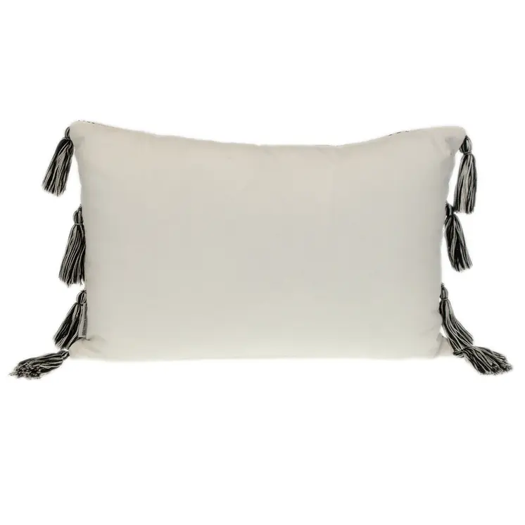 14" X 20" Beige and Black Southwestern Cotton Throw Pillow With Tassels
