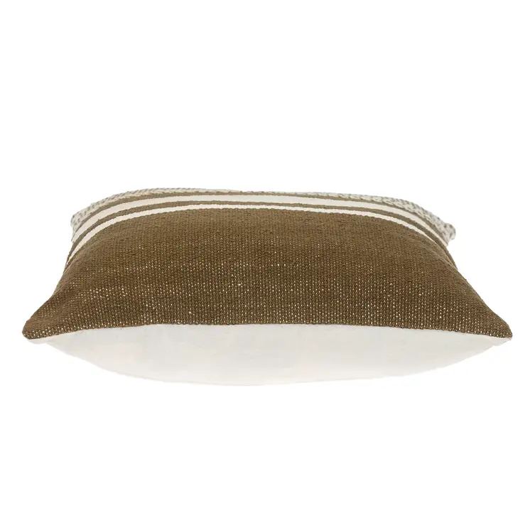 18" Brown And White Cotton Striped Throw Pillow