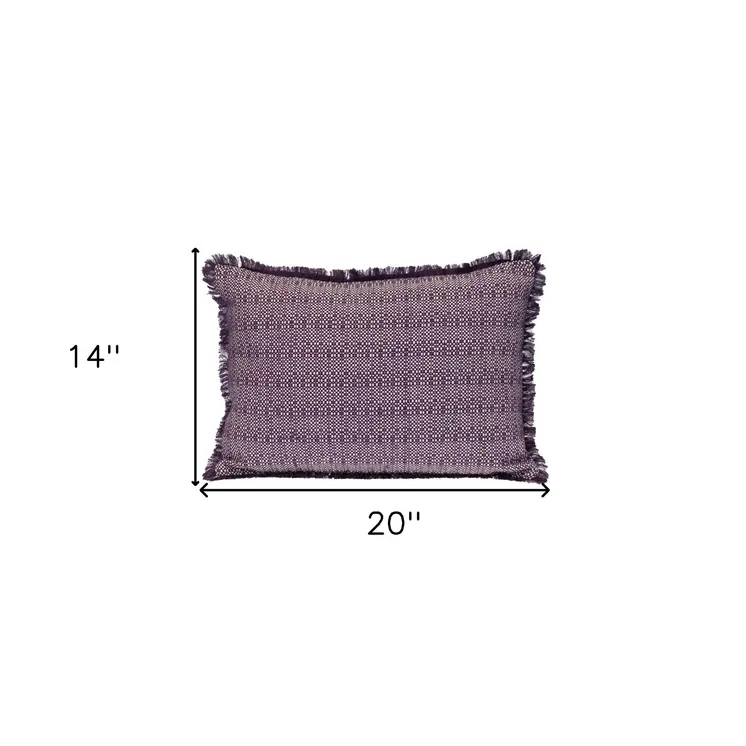 14" X 20" Purple and White Striped Cotton Throw Pillow With Fringe