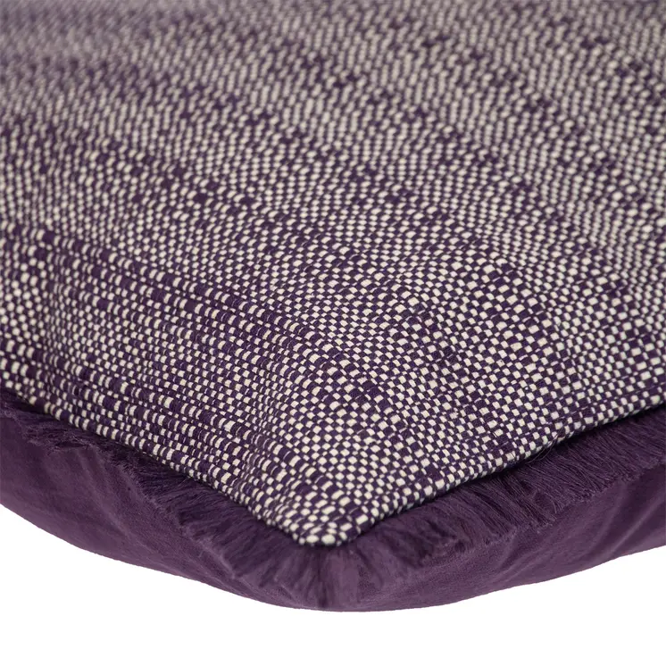 24" Purple and White Cotton Throw Pillow with Fringe