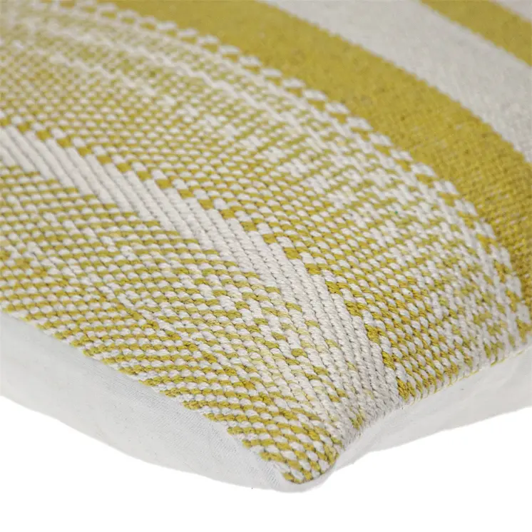 18" Yellow And White Striped Cotton Throw Pillow
