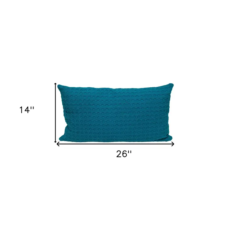 14" X 26" Teal Cotton Lumbar Throw Pillow with Texture