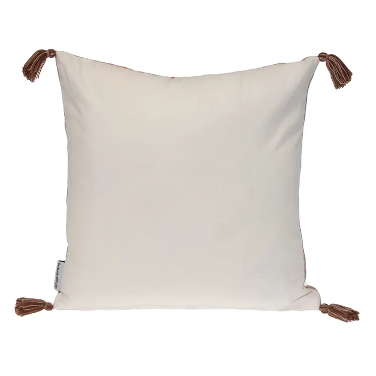 18" Pink and Orange Cotton Throw Pillow with Tassels