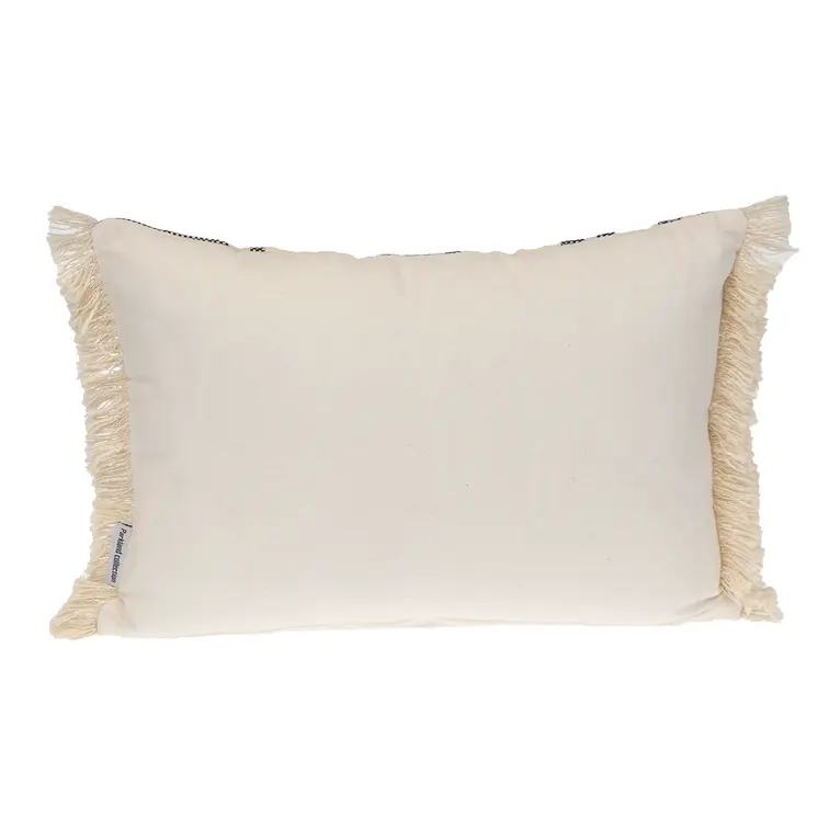 14" X 20" Beige and Black Southwestern Cotton Throw Pillow With Fringe