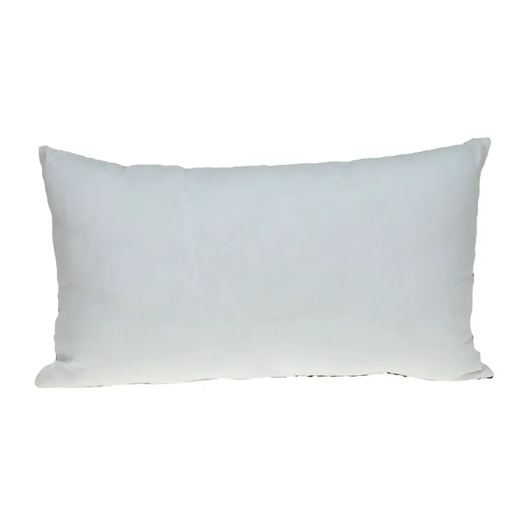 14" X 24" Green and White Cotton Lumbar Throw Pillow with Embroidery