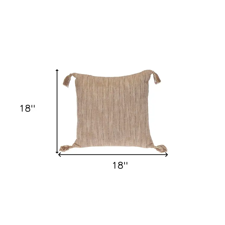 18" Brown and White Striped Cotton Throw Pillow With Tassels