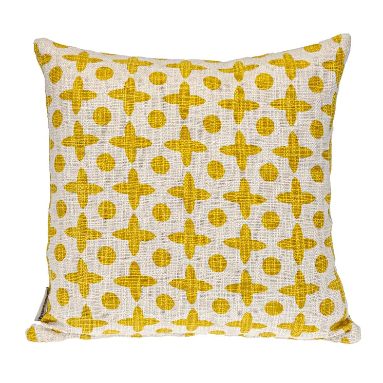 18" Yellow and White Geometric Cotton Throw Pillow