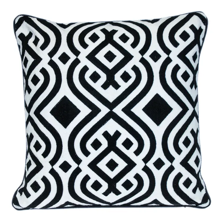 20" Black and White Geometric Cotton Throw Pillow