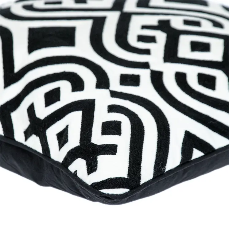 20" Black and White Geometric Cotton Throw Pillow