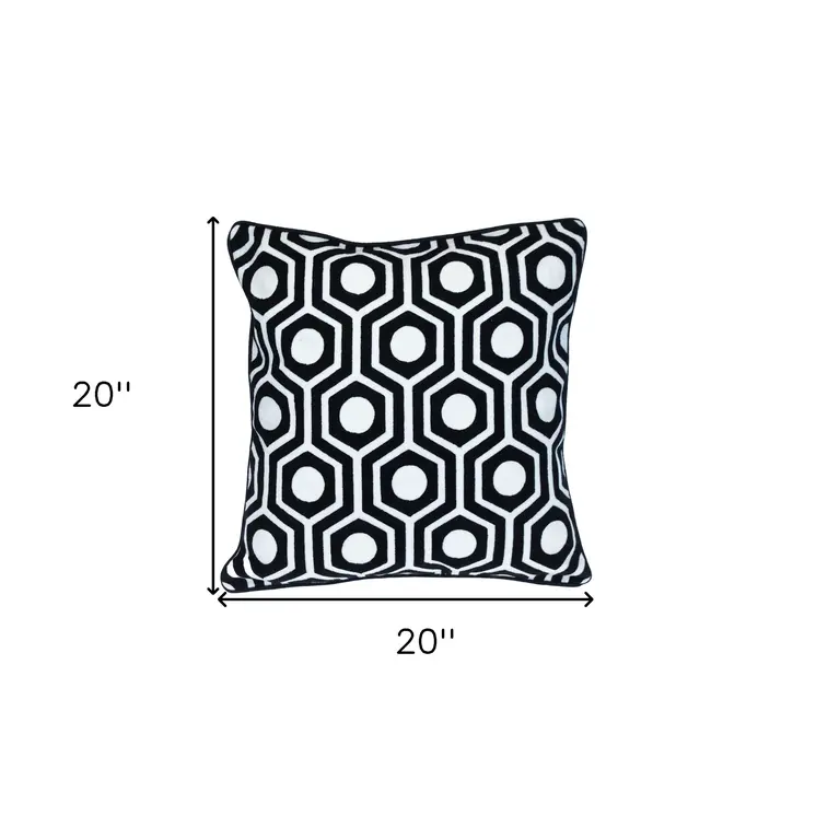 20" Black and White Geometric Cotton Throw Pillow