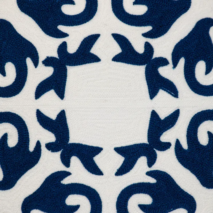 20" Blue and White Geometric Cotton Throw Pillow